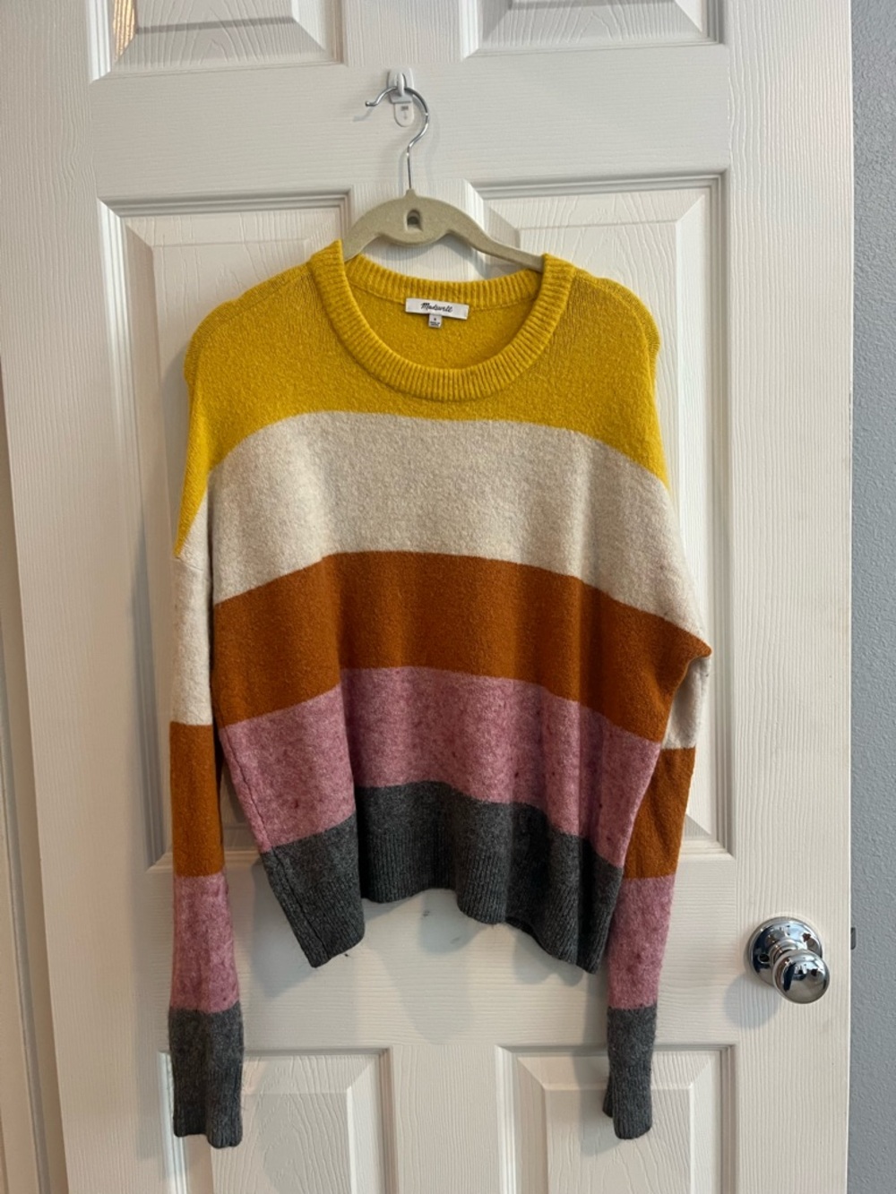 Madewell Striped Crewneck Sweater in Mustard, Cream, Rust & Charcoal